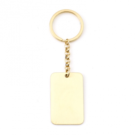 Picture of 304 Stainless Steel Blank Stamping Tags Keychain & Keyring Gold Plated Rectangle One-sided Polishing 10.3cm x 3cm, 1 Piece