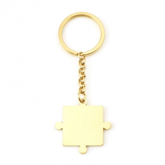 Picture of 304 Stainless Steel Blank Stamping Tags Keychain & Keyring Gold Plated Jigsaw One-sided Polishing 9.3cm x 3.5cm, 1 Piece