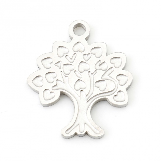 Picture of 1 Piece 304 Stainless Steel Flora Collection Blank Stamping Tags Charms Tree Silver Tone 17mm x 15mm