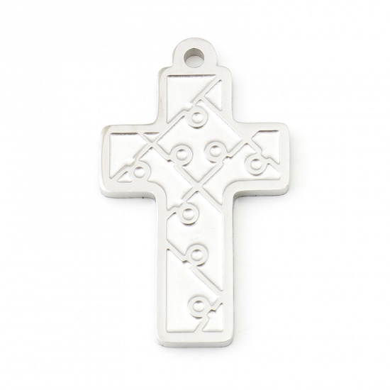 Picture of 1 Piece 304 Stainless Steel Religious Blank Stamping Tags Charms Cross Silver Tone 25mm x 15mm