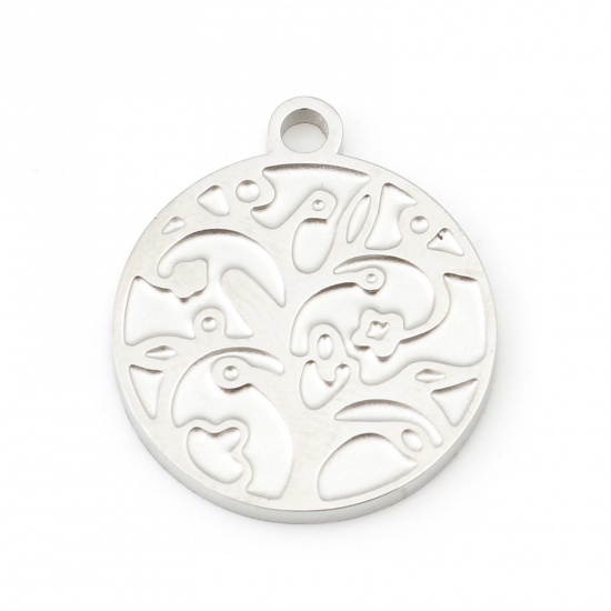 Picture of 1 Piece 304 Stainless Steel Flora Collection Blank Stamping Tags Charms Round Tree Silver Tone 17.5mm x 15mm