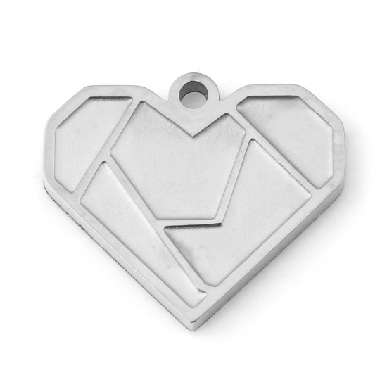 Picture of 1 Piece 304 Stainless Steel Valentine's Day Blank Stamping Tags Charms Heart Silver Tone 15mm x 13mm
