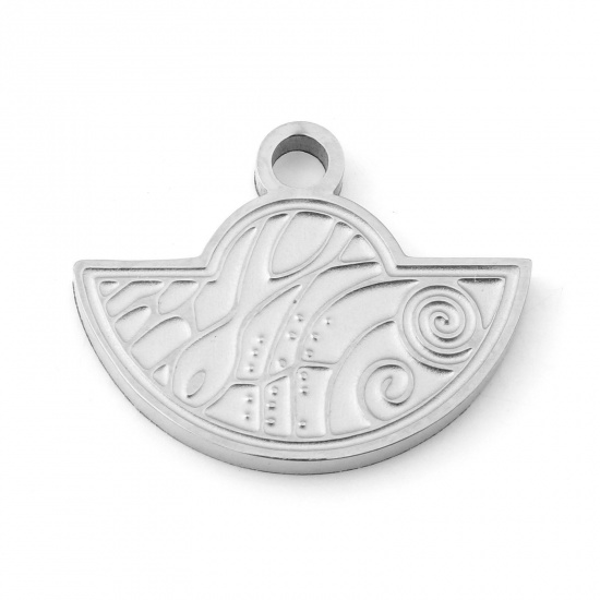 Picture of 1 Piece 304 Stainless Steel Blank Stamping Tags Charms Fan-shaped Silver Tone 15mm x 12mm