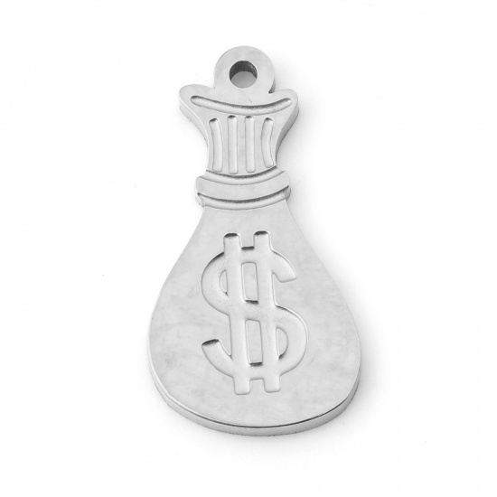 Picture of 1 Piece 304 Stainless Steel Blank Stamping Tags Charms Moneybag Silver Tone 19mm x 10mm