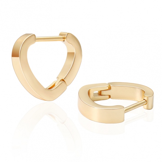 Imagen de 2 Unidades Respetuoso del Medio Ambiente Elegante día de San Valentín 18K Oro Real Chapado 304 Acero Inoxidable Corazón Pendientes de Aro Para Mujeres Regalo 16mm x 15mm