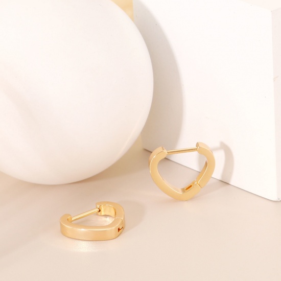 Imagen de 2 Unidades Respetuoso del Medio Ambiente Elegante día de San Valentín 18K Oro Real Chapado 304 Acero Inoxidable Corazón Pendientes de Aro Para Mujeres Regalo 16mm x 15mm