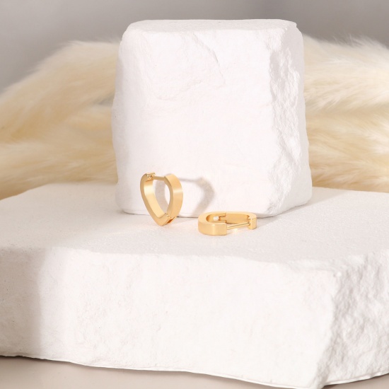 Imagen de 2 Unidades Respetuoso del Medio Ambiente Elegante día de San Valentín 18K Oro Real Chapado 304 Acero Inoxidable Corazón Pendientes de Aro Para Mujeres Regalo 16mm x 15mm