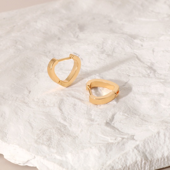 Imagen de 2 Unidades Respetuoso del Medio Ambiente Elegante día de San Valentín 18K Oro Real Chapado 304 Acero Inoxidable Corazón Pendientes de Aro Para Mujeres Regalo 16mm x 15mm