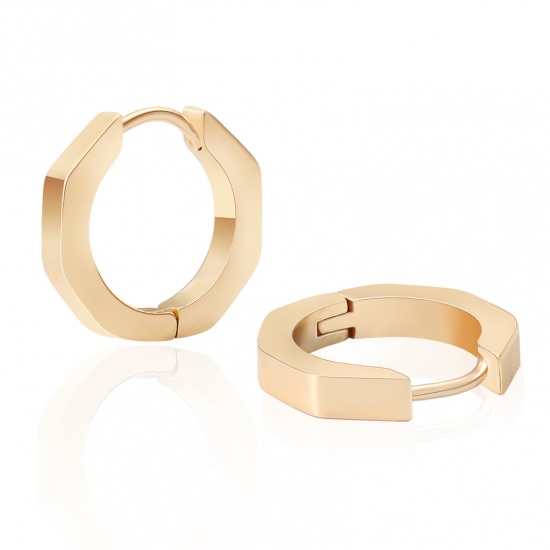 Imagen de 2 Unidades Respetuoso del Medio Ambiente Elegante Exquisito 18K Oro Real Chapado 304 Acero Inoxidable Polígono Pendientes de Aro Para Mujeres Regalo 17mm x 16mm