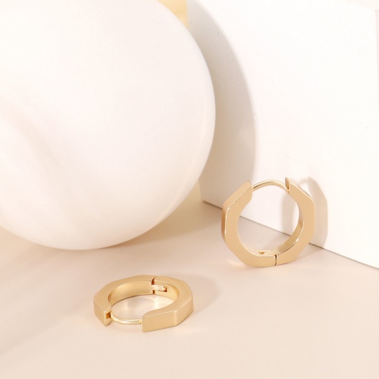 Imagen de 2 Unidades Respetuoso del Medio Ambiente Elegante Exquisito 18K Oro Real Chapado 304 Acero Inoxidable Polígono Pendientes de Aro Para Mujeres Regalo 17mm x 16mm