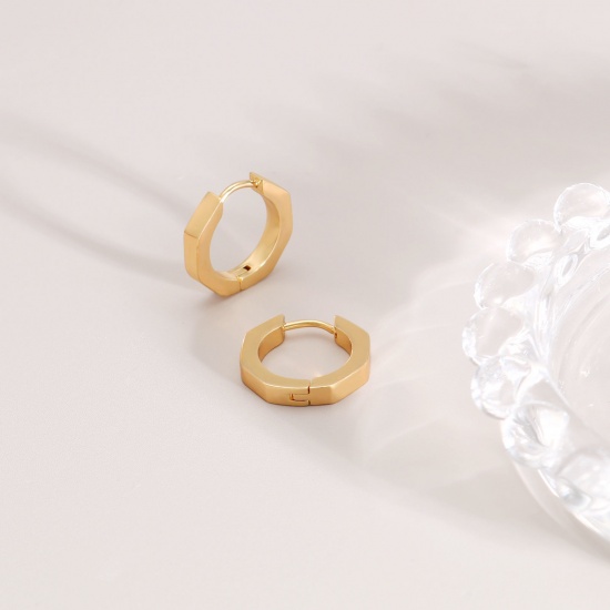 Imagen de 2 Unidades Respetuoso del Medio Ambiente Elegante Exquisito 18K Oro Real Chapado 304 Acero Inoxidable Polígono Pendientes de Aro Para Mujeres Regalo 17mm x 16mm