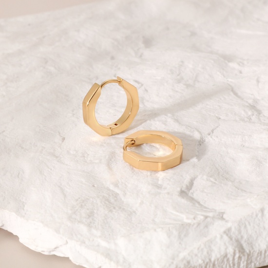 Imagen de 2 Unidades Respetuoso del Medio Ambiente Elegante Exquisito 18K Oro Real Chapado 304 Acero Inoxidable Polígono Pendientes de Aro Para Mujeres Regalo 17mm x 16mm