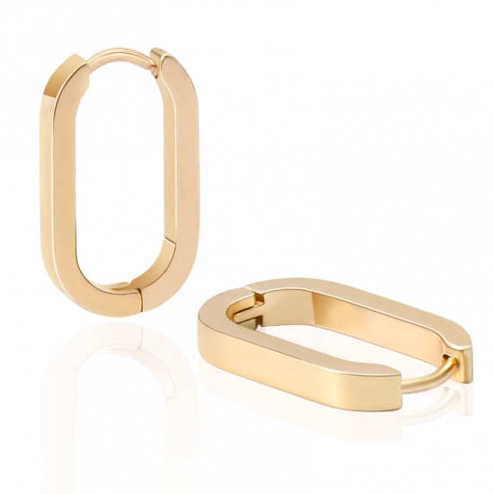 Imagen de 2 Unidades Respetuoso del Medio Ambiente Elegante Exquisito 18K Oro Real Chapado 304 Acero Inoxidable Óvalo Pendientes de Aro Para Mujeres Regalo 21mm x 12mm
