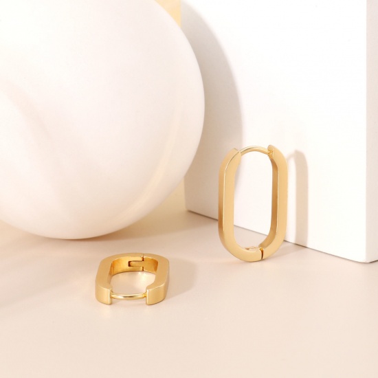 Imagen de 2 Unidades Respetuoso del Medio Ambiente Elegante Exquisito 18K Oro Real Chapado 304 Acero Inoxidable Óvalo Pendientes de Aro Para Mujeres Regalo 21mm x 12mm