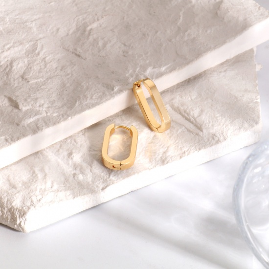 Imagen de 2 Unidades Respetuoso del Medio Ambiente Elegante Exquisito 18K Oro Real Chapado 304 Acero Inoxidable Óvalo Pendientes de Aro Para Mujeres Regalo 21mm x 12mm