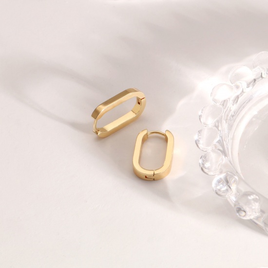 Imagen de 2 Unidades Respetuoso del Medio Ambiente Elegante Exquisito 18K Oro Real Chapado 304 Acero Inoxidable Óvalo Pendientes de Aro Para Mujeres Regalo 21mm x 12mm