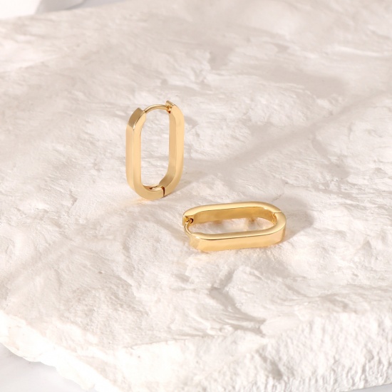 Imagen de 2 Unidades Respetuoso del Medio Ambiente Elegante Exquisito 18K Oro Real Chapado 304 Acero Inoxidable Óvalo Pendientes de Aro Para Mujeres Regalo 21mm x 12mm