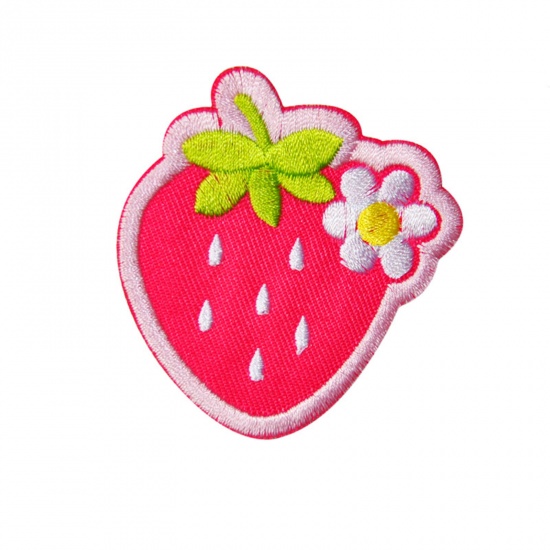 Picture of Fabric Iron On Patches Kids Patch Appliques (With Glue Back) Craft Red Strawberry Fruit 6cm x 5.8cm, 5 PCs
