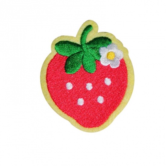 Picture of Fabric Iron On Patches Kids Patch Appliques (With Glue Back) Craft Red Strawberry Fruit 5.7cm x 4.5cm, 5 PCs