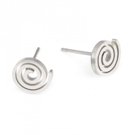 Image de Boucles d'Oreilles Puces en Acier Inoxydable Religieux Argent Mat Spiral Nœuds Celtique Creux 8mm Dia., Epaisseur de Fil: (20 gauge), 6 Paires