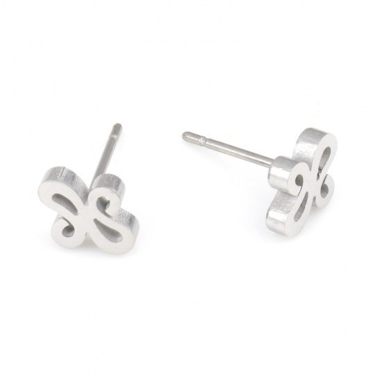 Image de Boucles d'Oreilles Puces en Acier Inoxydable Religieux Argent Mat Nœud celtique Creux 8mm x 7mm , Epaisseur de Fil: (20 gauge), 6 Paires