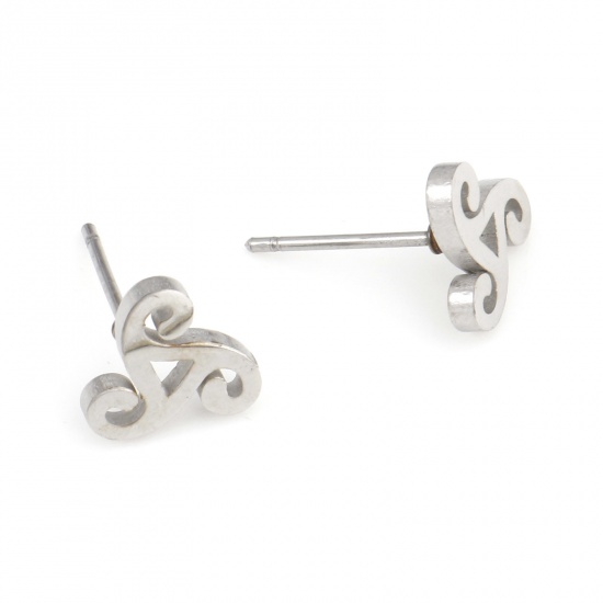 Image de Boucles d'Oreilles Puces en Acier Inoxydable Religieux Argent Mat Spiral Nœuds Celtique Creux 9mm x 8mm , Epaisseur de Fil: (20 gauge), 6 Paires