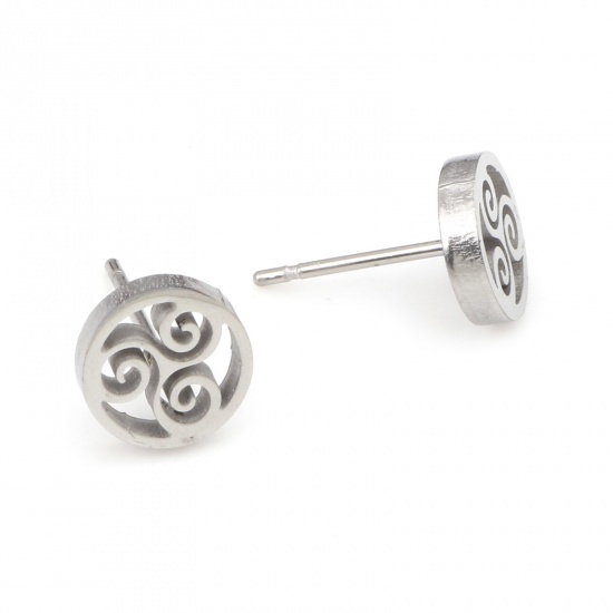 Image de Boucles d'Oreilles Puces en Acier Inoxydable Religieux Argent Mat Rond Nœuds Celtique Creux 8mm Dia., Epaisseur de Fil: (20 gauge), 6 Paires