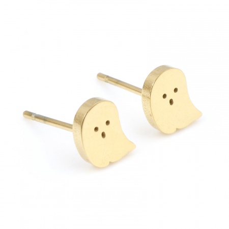 Stainless Steel Ear Post Stud Earrings Silver Tone Halloween Ghost 8mm x 6.5mm, Post/ Wire Size: (20 gauge), 6 Pairs