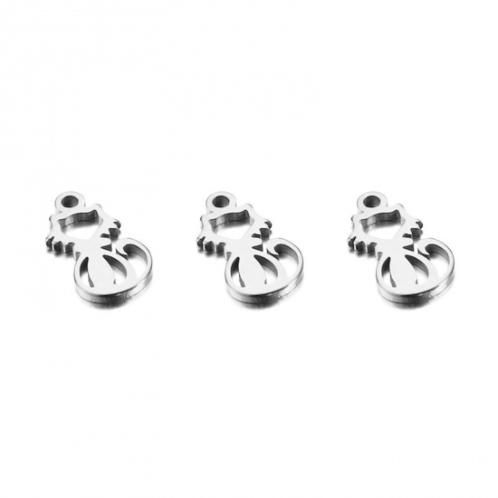 202ステンレス鋼 ペット シルエット チャーム 猫 シルバートーン 透かし 12mm x 6mm、 10 個 の画像