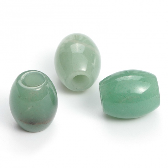 Picture of Aventurine ( Natural ) European Style Large Hole Charm Beads Green Barrel 20x16mm - 18x16mm, Hole: Approx 5.5mm, 1 Piece