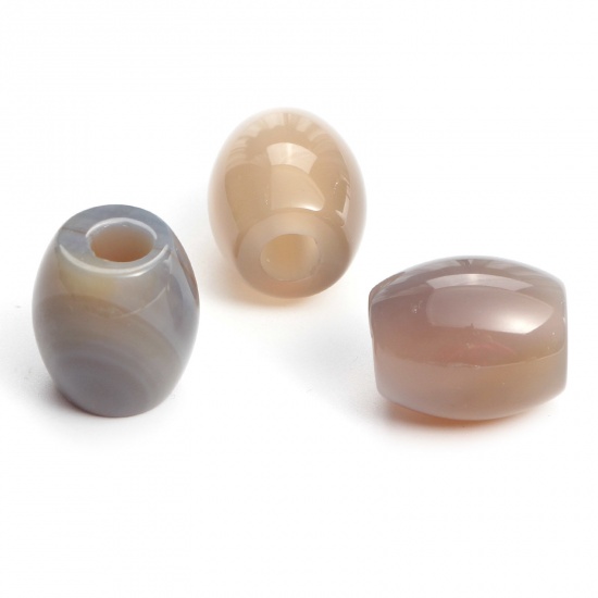 Picture of Agate ( Natural ) European Style Large Hole Charm Beads Gray Barrel 20x16mm - 18x16mm, Hole: Approx 5.5mm, 1 Piece