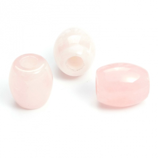 Picture of Rose Quartz ( Natural ) European Style Large Hole Charm Beads Pink Barrel 20x16mm - 18x16mm, Hole: Approx 5.5mm, 1 Piece
