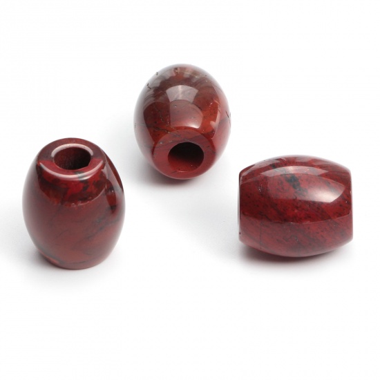 Picture of Stone ( Natural ) European Style Large Hole Charm Beads Brown Red Barrel 20x16mm - 18x16mm, Hole: Approx 5.5mm, 1 Piece
