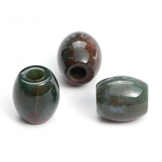 Picture of Agate ( Natural ) European Style Large Hole Charm Beads Green & Brown Barrel 20x16mm - 18x16mm, Hole: Approx 5.5mm, 1 Piece