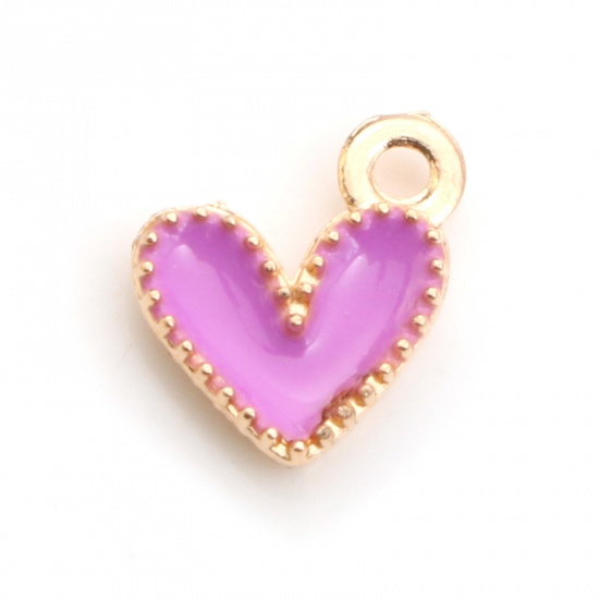 Picture of Zinc Based Alloy Valentine's Day Charms Gold Plated Purple Heart Enamel 9mm x 8mm, 20 PCs