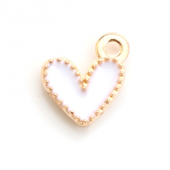 Picture of Zinc Based Alloy Valentine's Day Charms Gold Plated White Heart Enamel 9mm x 8mm, 20 PCs