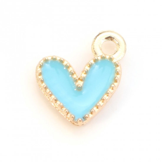 Picture of Zinc Based Alloy Valentine's Day Charms Gold Plated Blue Heart Enamel 9mm x 8mm, 20 PCs