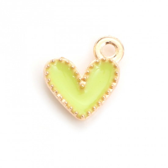 Picture of Zinc Based Alloy Valentine's Day Charms Gold Plated Yellow Heart Enamel 9mm x 8mm, 20 PCs