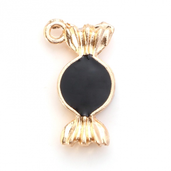 Picture of Zinc Based Alloy Charms Gold Plated Black Candy Double Sided Enamel 18mm x 10mm, 10 PCs