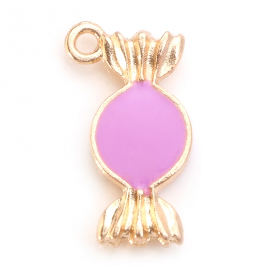 Picture of Zinc Based Alloy Charms Gold Plated Purple Candy Double Sided Enamel 18mm x 10mm, 10 PCs