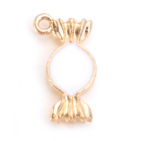 Picture of Zinc Based Alloy Charms Gold Plated White Candy Double Sided Enamel 18mm x 10mm, 10 PCs