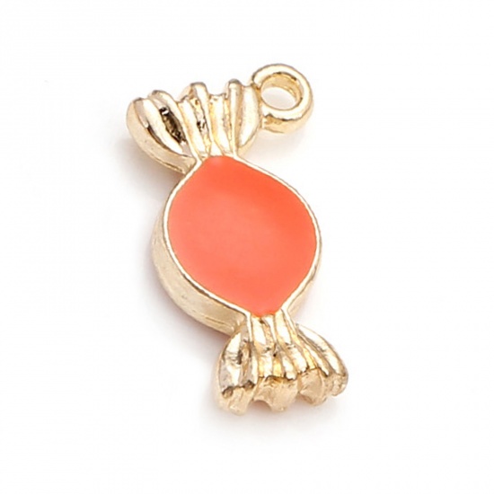 Picture of Zinc Based Alloy Charms Gold Plated Orange Candy Double Sided Enamel 18mm x 10mm, 10 PCs