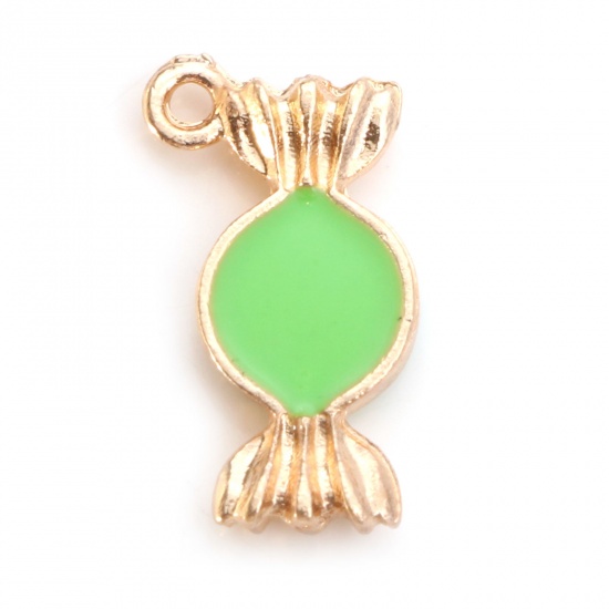 Picture of Zinc Based Alloy Charms Gold Plated Green Candy Double Sided Enamel 18mm x 10mm, 10 PCs