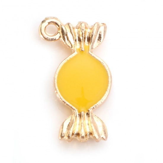 Picture of Zinc Based Alloy Charms Gold Plated Yellow Candy Double Sided Enamel 18mm x 10mm, 10 PCs