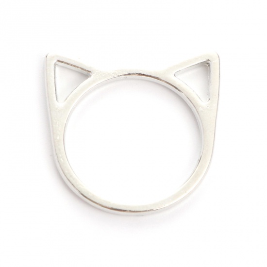 Picture of Zinc Based Alloy Charms Silver Tone Cat Animal Hollow 21mm x 20mm, 50 PCs