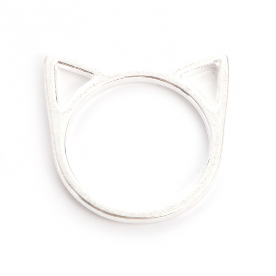 Picture of Zinc Based Alloy Charms Silver Plated Cat Animal Hollow 21mm x 20mm, 50 PCs
