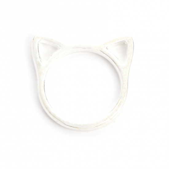 Picture of Zinc Based Alloy Charms Silver Tone Cat Animal Hollow 16mm x 15mm, 50 PCs