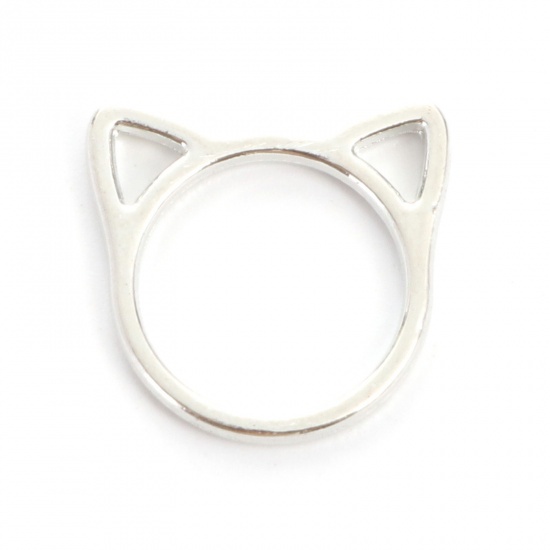 Picture of Zinc Based Alloy Charms Silver Plated Cat Animal Hollow 13mm x 12mm, 50 PCs