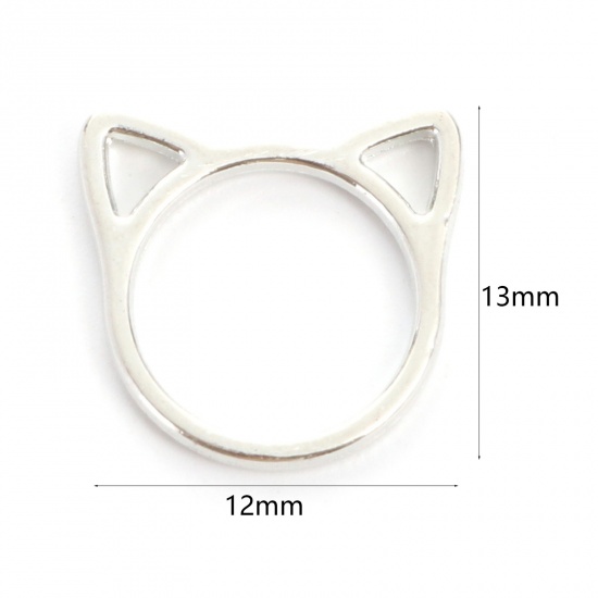 Picture of Zinc Based Alloy Charms Silver Plated Cat Animal Hollow 13mm x 12mm, 50 PCs