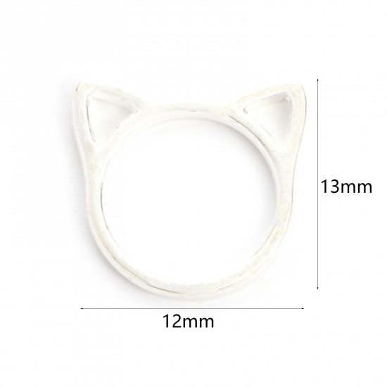 Picture of Zinc Based Alloy Charms Silver Tone Cat Animal Hollow 13mm x 12mm, 50 PCs